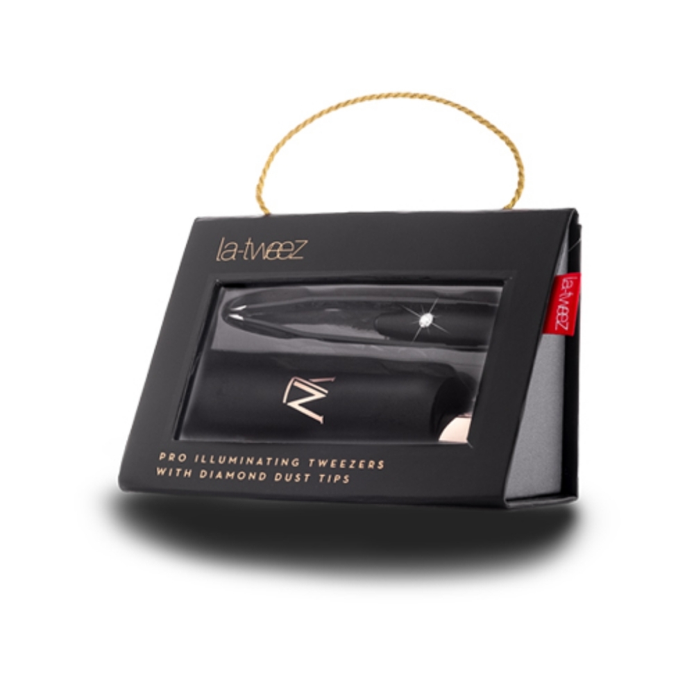 LaTweez Illuminating Tweezers with Diamond Dust tips NEW black with case